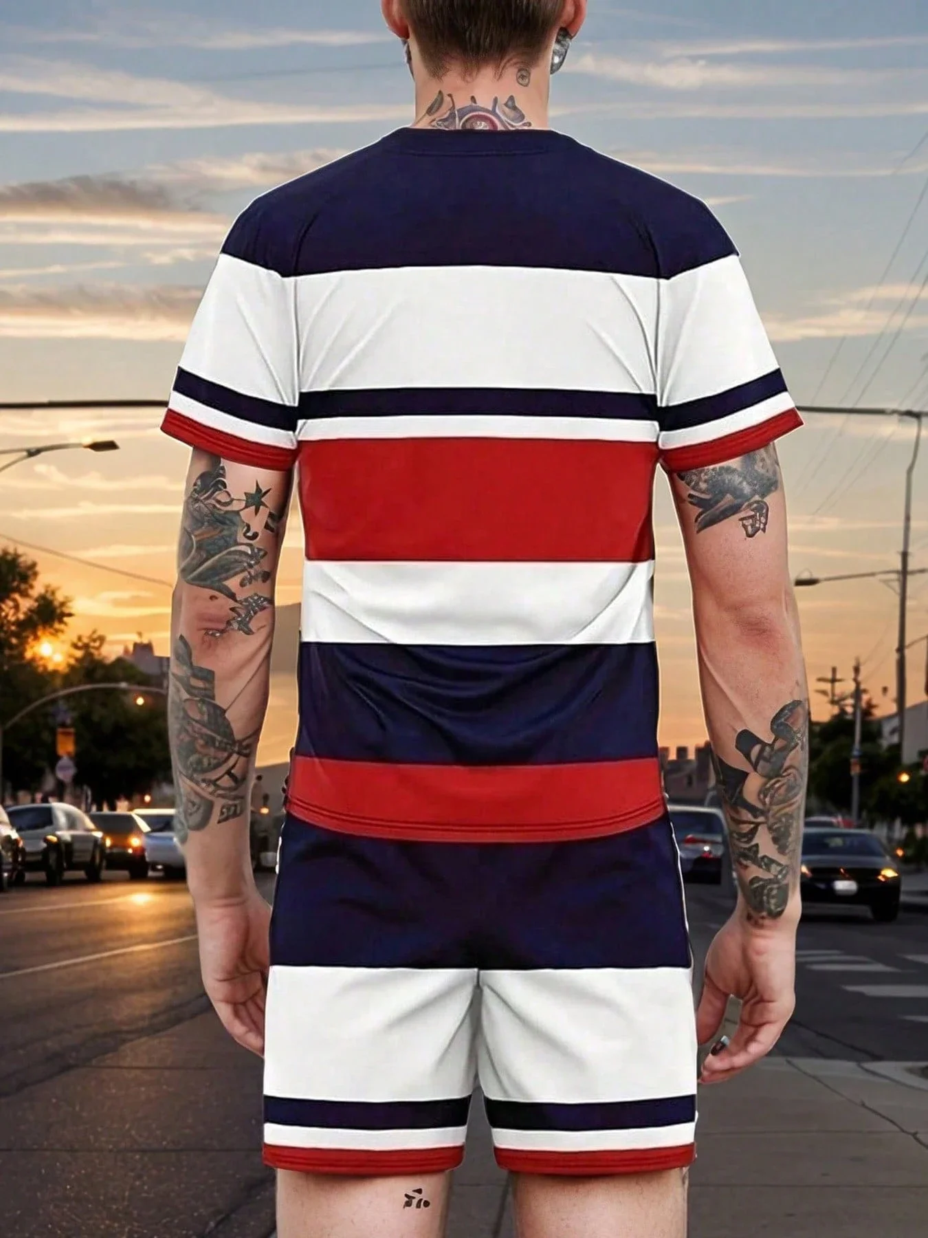 Men's Striped Short Sleeve T-Shirt And Shorts Set Casual Summer Outfit
Men's Striped Short Sleeve T-Shirt And Shorts Set Casual Summer Outfit