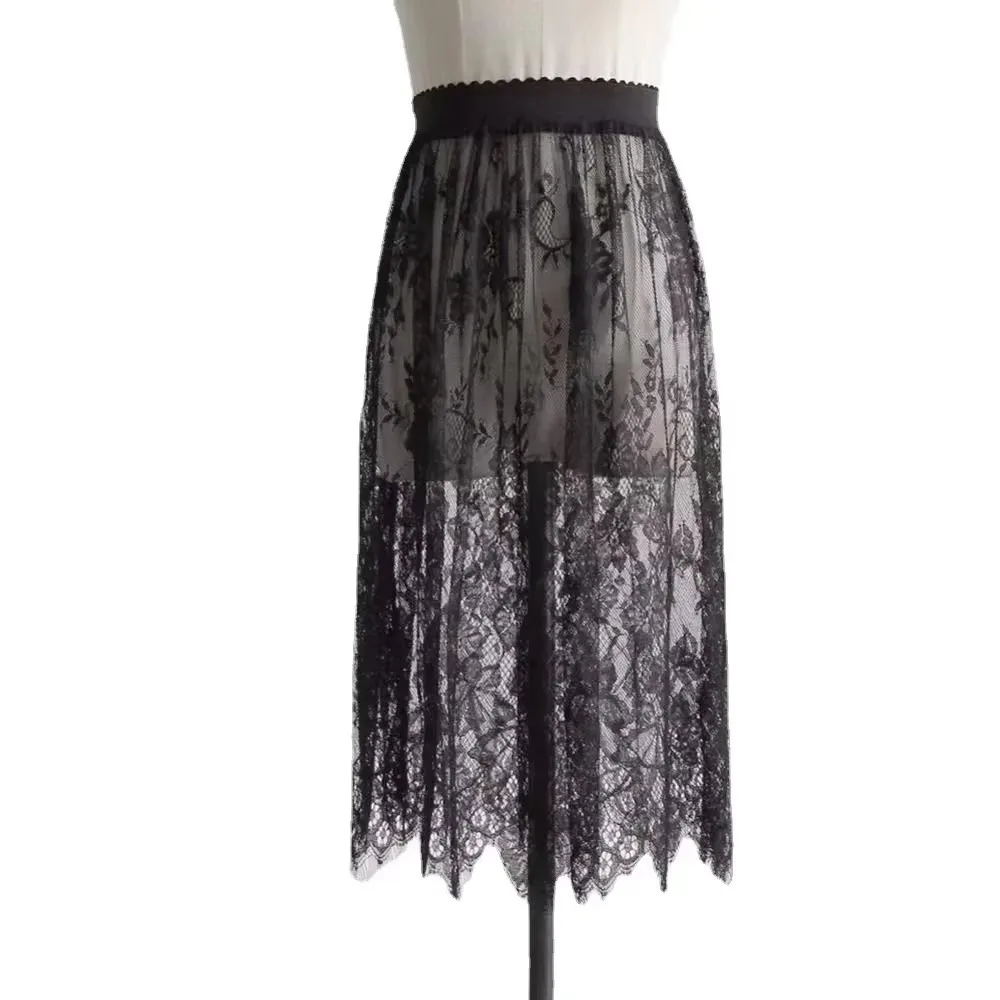 Fashion Transparent Sexy Lace Mesh Skirt Elegant 2 Length Long Tulle Skirt Elastic High Waist Lace Womens Skirt Ladies
Fashion Transparent Sexy Lace Mesh Skirt Elegant 2 Length Long Tulle Skirt Elastic High Waist Lace Womens Skirt Ladies