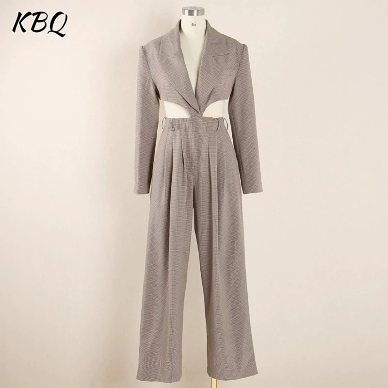 KBQ Solid Slimming Houndstooth Jumpsuits for Women Lapel Long Sleeve High Waist Spliced Belts Wide Leg Jumpsuits Female Fashion
KBQ Solid Slimming Houndstooth Jumpsuits for Women Lapel Long Sleeve High Waist Spliced Belts Wide Leg Jumpsuits Female Fashion