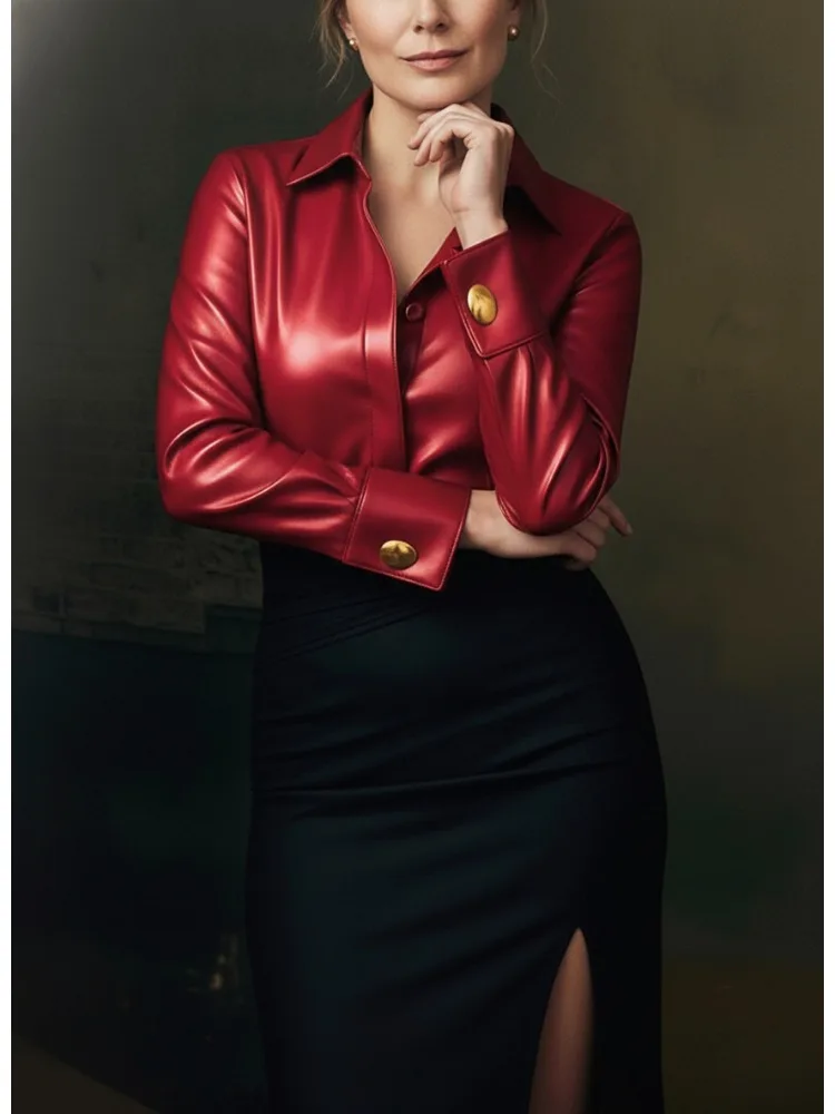 2026 New Women's PU Leather Lapel Blouses Long Sleeves Buttoned Solid Color Elegant Casual Office Party Shirts Tops
2026 New Women's PU Leather Lapel Blouses Long Sleeves Buttoned Solid Color Elegant Casual Office Party Shirts Tops