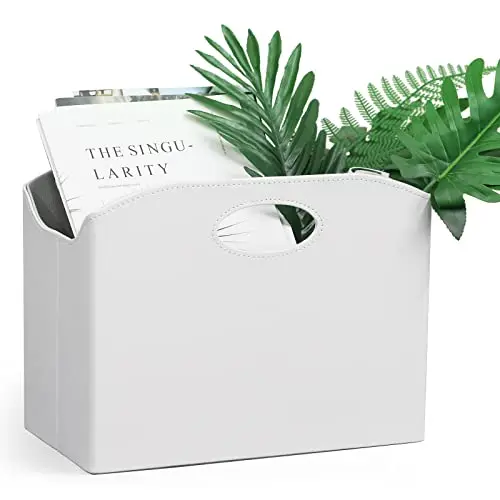 White And Blue Faux Leather Magazine Organizer With Cutout Handle For Living Room, Office, Bathroom Storage
White And Blue Faux Leather Magazine Organizer With Cutout Handle For Living Room, Office, Bathroom Storage