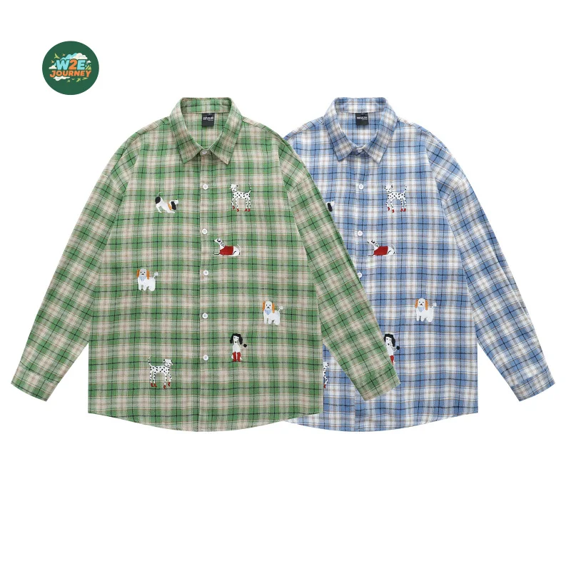 W2EJOURNEY Высокое качество ЕС США Размер Роскошная винтажная рубашка в клетку с милым щенком и вышивкой с длинными рукавами Мужская осенняя свободная повседневная рубашка 
W2EJOURNEY Высокое качество ЕС США Размер Роскошная винтажная рубашка в клетку с милым щенком и вышивкой с длинными рукавами Мужская осенняя свободная повседневная рубашка