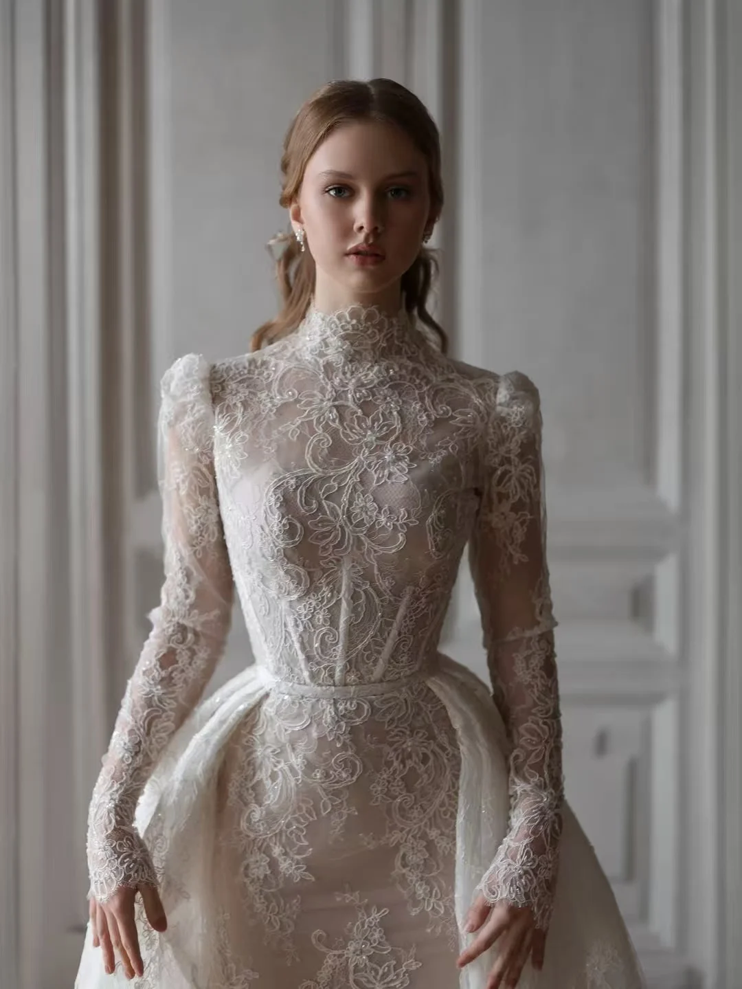 Luxury High Neck Lace Mermaid Wedding Dress Long Sleeve 2and1Detachable Train Bridal Gown Custom Plus Size Vestido De Novia
Luxury High Neck Lace Mermaid Wedding Dress Long Sleeve 2and1Detachable Train Bridal Gown Custom Plus Size Vestido De Novia