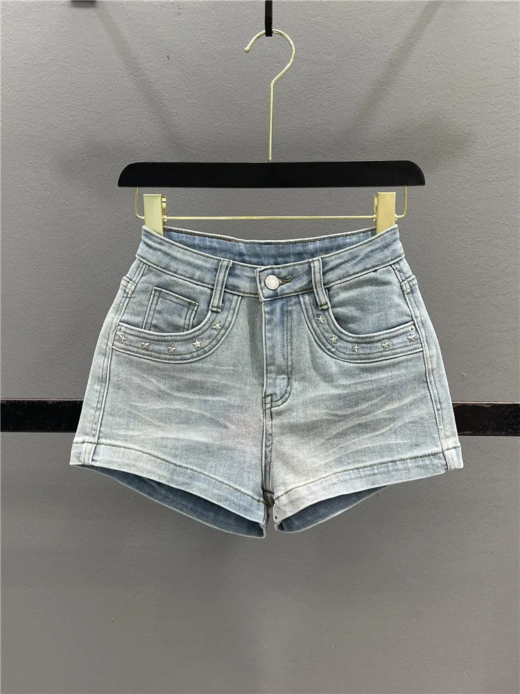 Retro American Pocket Rivet Denim Shorts Women's Tight Slimming Hot Pants Summer New Style Casual Cotton Stretch Denim
Retro American Pocket Rivet Denim Shorts Women's Tight Slimming Hot Pants Summer New Style Casual Cotton Stretch Denim