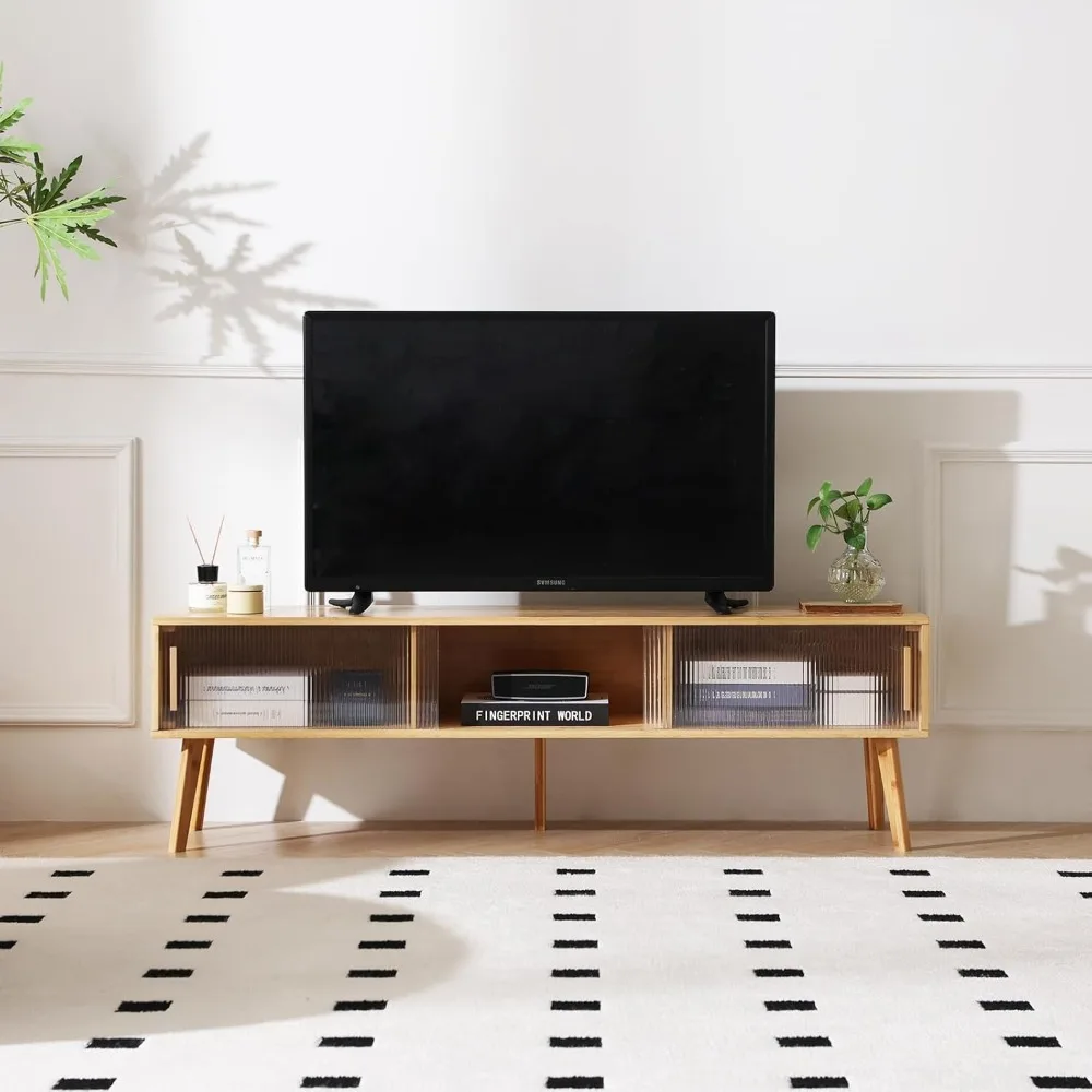 Bamboo TV Stand for 55 60 65 Inches TV, Durable Entertainment Center with 3 Cabinets for Gaming Console, Modern Accent TV Consol 
Bamboo TV Stand for 55 60 65 Inches TV, Durable Entertainment Center with 3 Cabinets for Gaming Console, Modern Accent TV Consol