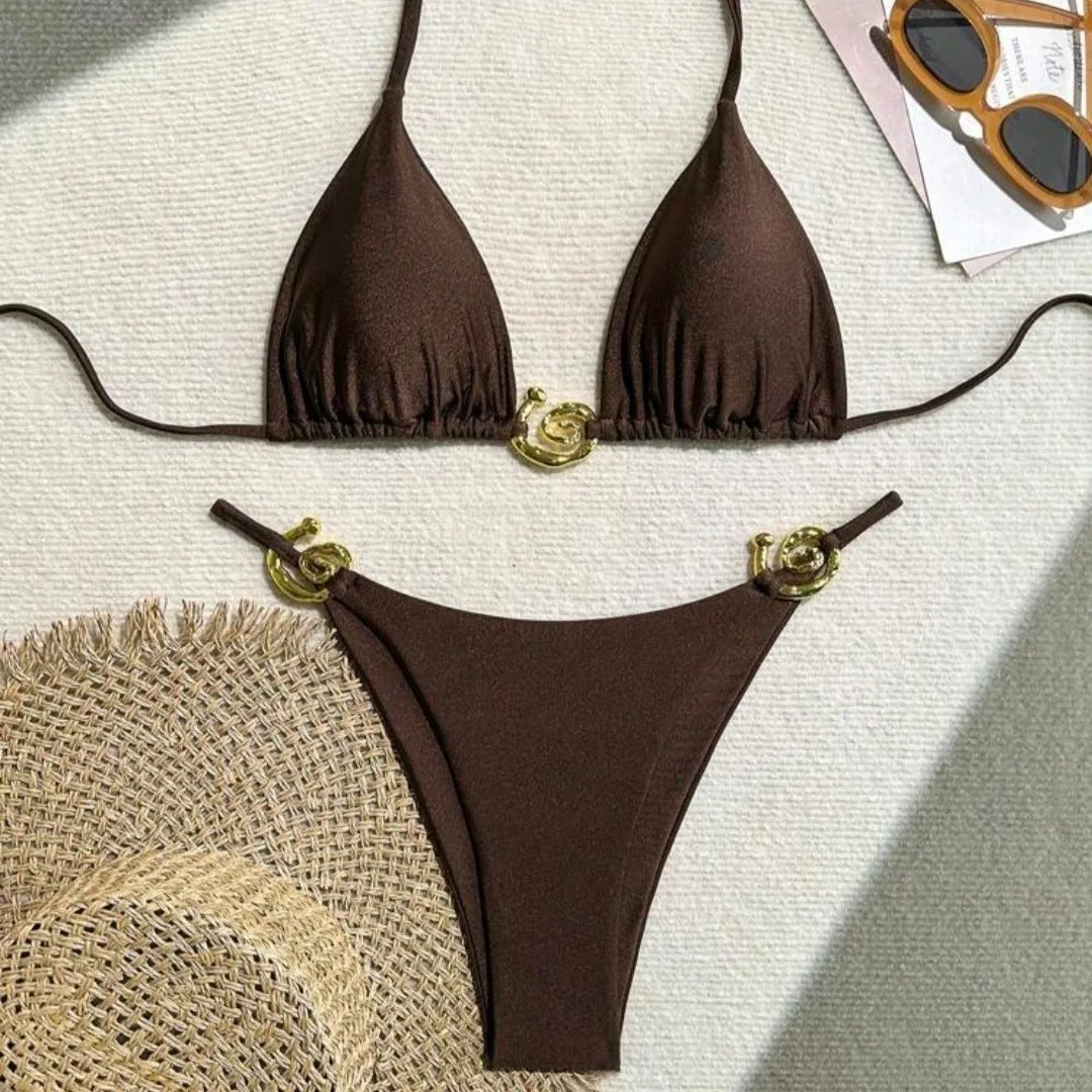 Gold Decor 2 Piece Bikini Halter Triangle Swimsuit
Gold Decor 2 Piece Bikini Halter Triangle Swimsuit