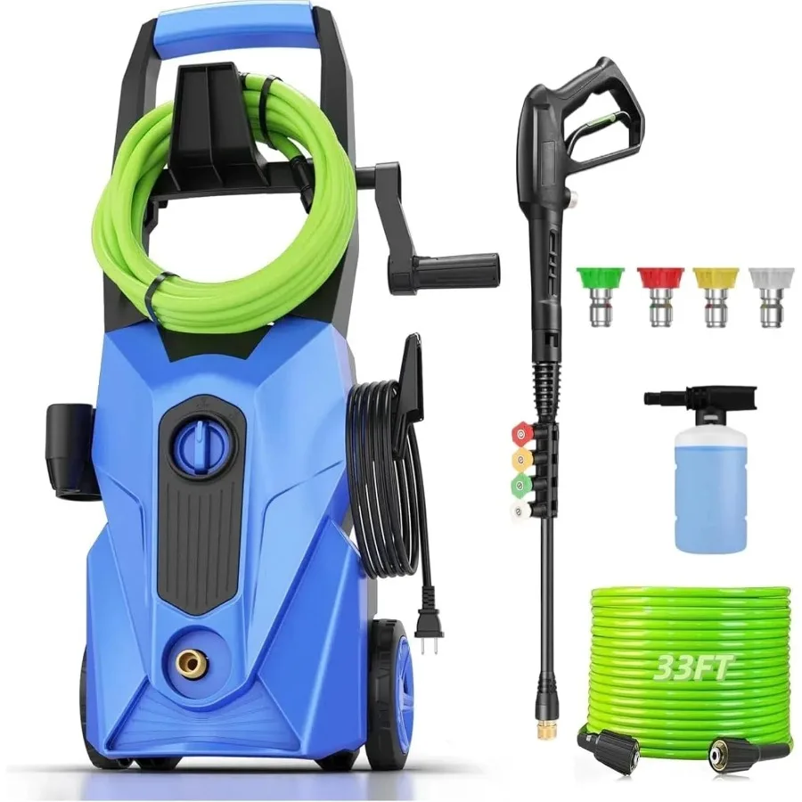 High Power Pressure Cleaner with 5000 PSI and 2.8 GPM Output Features 33ft Hose 4 Nozzles Foam Cannon Ideal for Home Cleaning C
High Power Pressure Cleaner with 5000 PSI and 2.8 GPM Output Features 33ft Hose 4 Nozzles Foam Cannon Ideal for Home Cleaning C