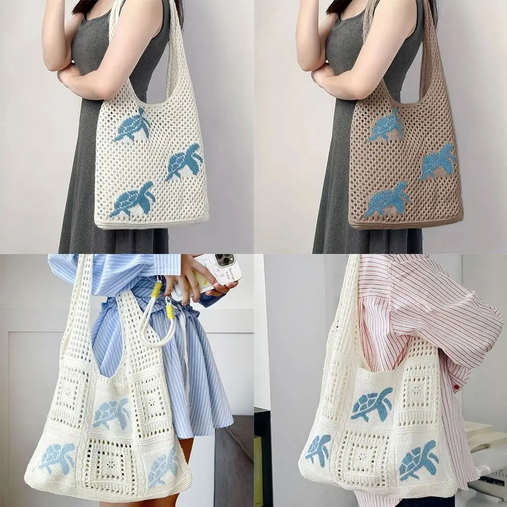 New Cartoon Turtle Knitting Shoulder Bag Hollow Knitted Tote Beige Brown Large Capacity Beach Bag Women
New Cartoon Turtle Knitting Shoulder Bag Hollow Knitted Tote Beige Brown Large Capacity Beach Bag Women