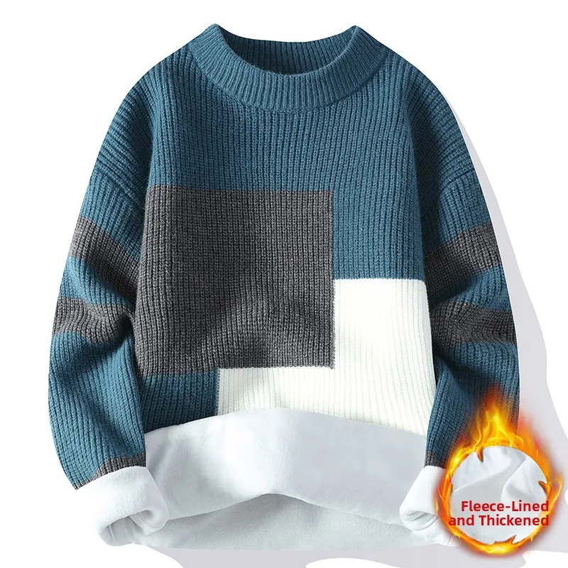Thickened Fleece Casual Knitted Sweater round Neck Long Sleeve Warm Inner Wear Youth Fashion City Style Winter Season Men's Top
Thickened Fleece Casual Knitted Sweater round Neck Long Sleeve Warm Inner Wear Youth Fashion City Style Winter Season Men's Top