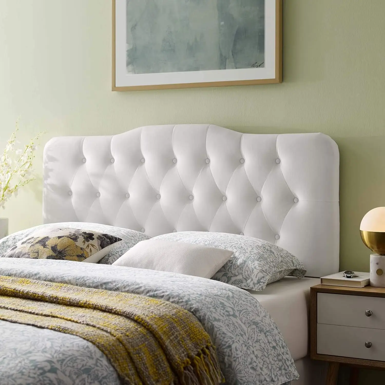 White Velvet Queen Headboard with Button Tufting Adjustable Height for Bed Frame
White Velvet Queen Headboard with Button Tufting Adjustable Height for Bed Frame
