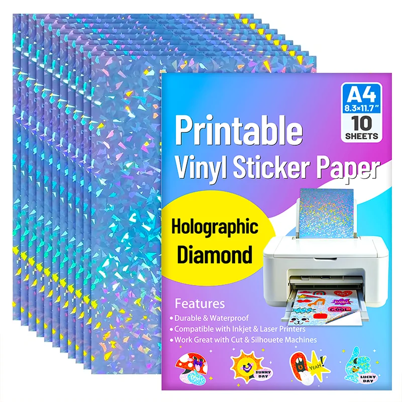 10 Sheets A4 Holographic Diamond Vinyl Sticker Paper for Inkjet Printer Adhesive Waterproof 8.3 x 11.7 In DIY Stickers Crafts
10 Sheets A4 Holographic Diamond Vinyl Sticker Paper for Inkjet Printer Adhesive Waterproof 8.3 x 11.7 In DIY Stickers Crafts