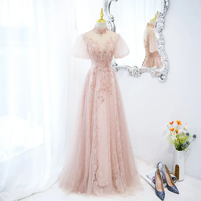 Pink round neck long elegant evening dresses Embroidered luxury shiny prom dresses Quinceanera women elegant formal dress
Pink round neck long elegant evening dresses Embroidered luxury shiny prom dresses Quinceanera women elegant formal dress