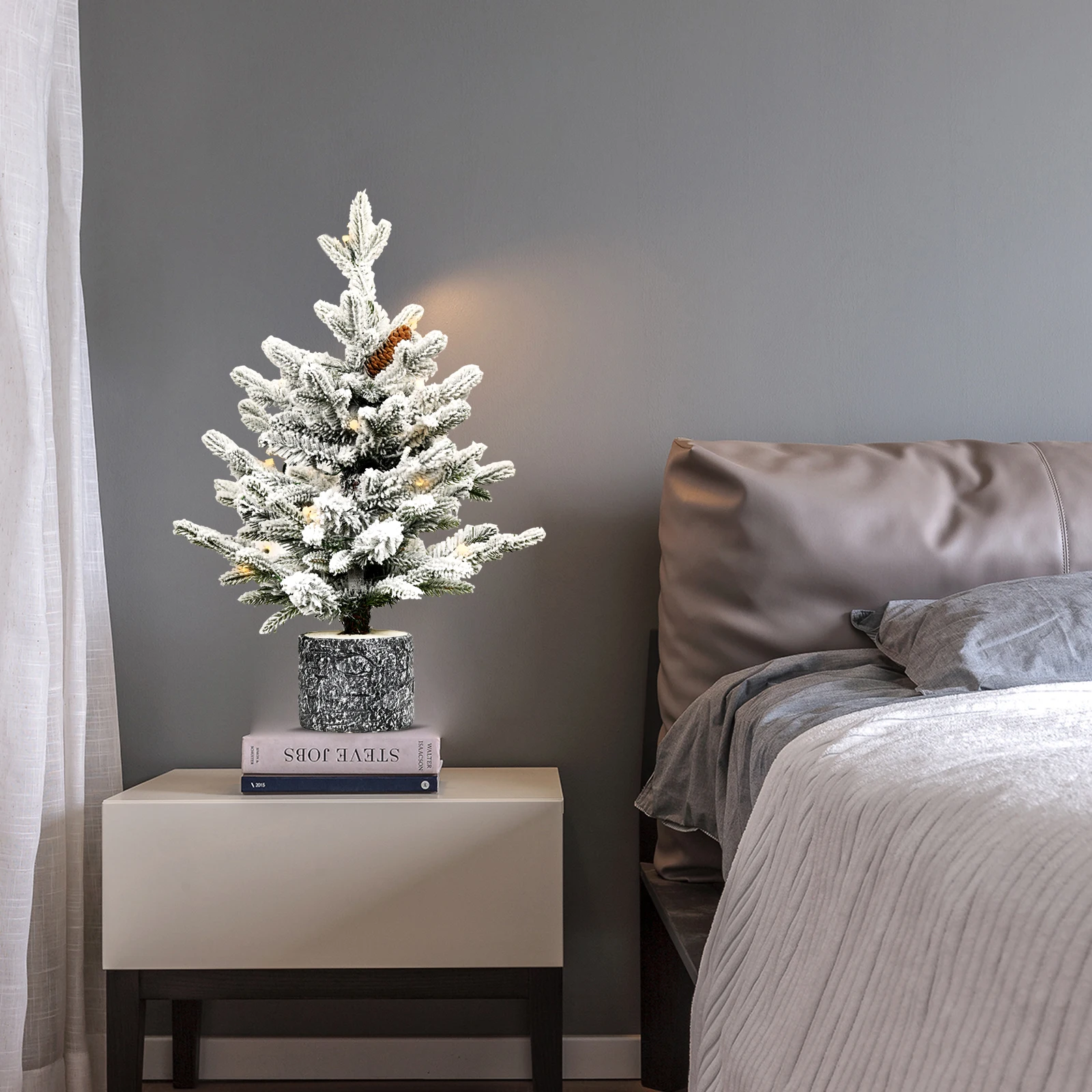 Artificial decorated flocking basin tree with 189 PE/PVC Mixed Branch Tips,Pine cone *3,30L wram white light, Holiday Decorating
Artificial decorated flocking basin tree with 189 PE/PVC Mixed Branch Tips,Pine cone *3,30L wram white light, Holiday Decorating