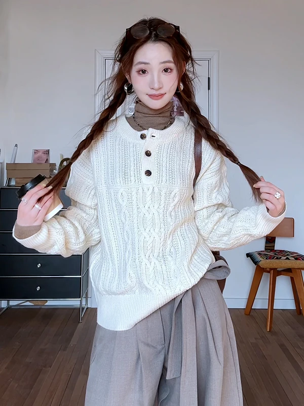 Unique Beautiful Knitted Henley Ne Pullover Loose Slimming Women's Top Retro Sle Long Sve Mid-Thi Warm Spring New
Unique Beautiful Knitted Henley Ne Pullover Loose Slimming Women's Top Retro Sle Long Sve Mid-Thi Warm Spring New