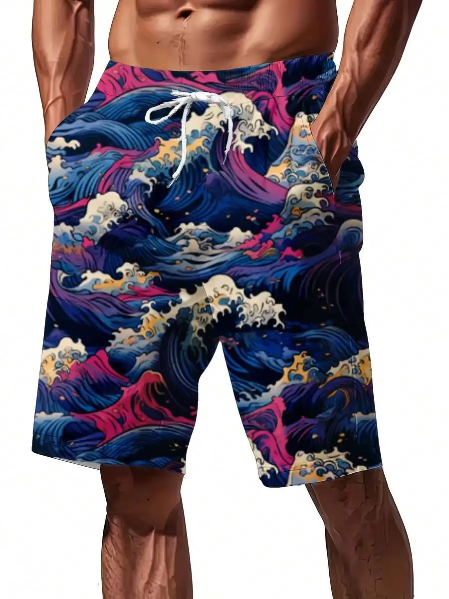 Mens Vibrant Ocean Wave Print Board Shorts With Adjustable Drawstring Waist For Beach And Outdoor Use
Mens Vibrant Ocean Wave Print Board Shorts With Adjustable Drawstring Waist For Beach And Outdoor Use