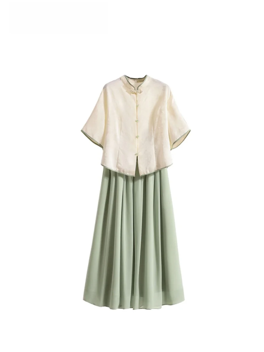 New Chinese Style plus Size Women's Summer Outfit Top And Half Skirt Two Piece Set Fashionable Loose Fit High Waist Short Sleeve
New Chinese Style plus Size Women's Summer Outfit Top And Half Skirt Two Piece Set Fashionable Loose Fit High Waist Short Sleeve