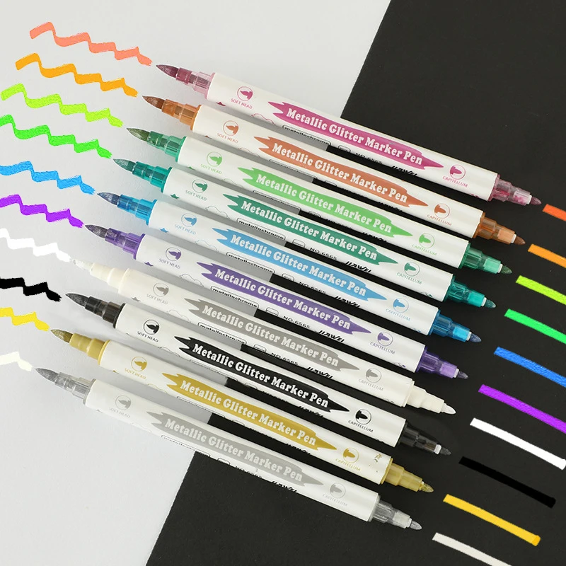 10Pcs Metallic Glitter Double Tip Marker Pens With Brush And Fine Nibs For Album DIY Black Cards Scrapbooking Craft Supplies
10Pcs Metallic Glitter Double Tip Marker Pens With Brush And Fine Nibs For Album DIY Black Cards Scrapbooking Craft Supplies