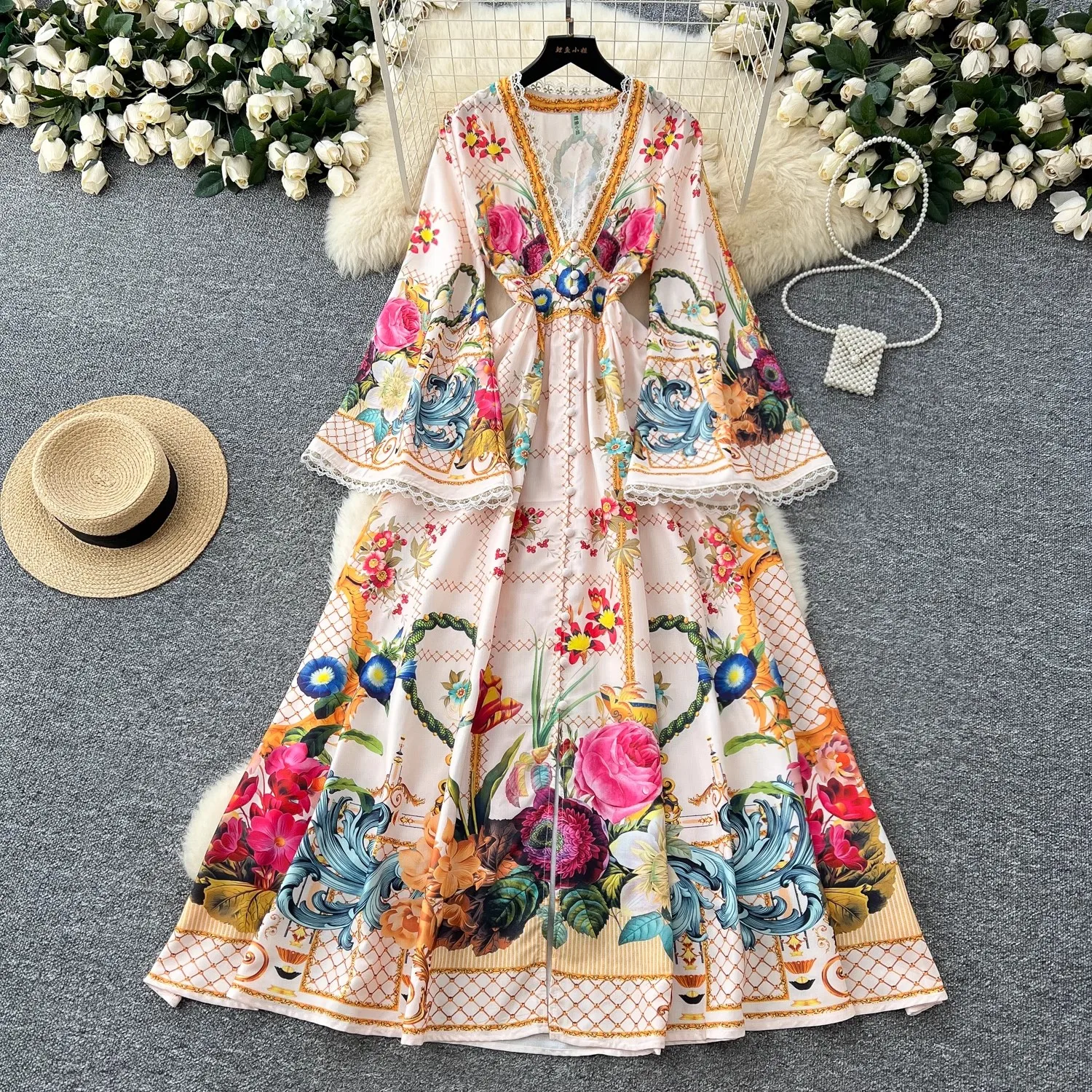 2025 Gorgeous Flower Holiday Boho Dress For Women's V-Neck Long Flare Sleeve Buttons Up Lace Spliced Floral Print Maxi Vestidos
2025 Gorgeous Flower Holiday Boho Dress For Women's V-Neck Long Flare Sleeve Buttons Up Lace Spliced Floral Print Maxi Vestidos