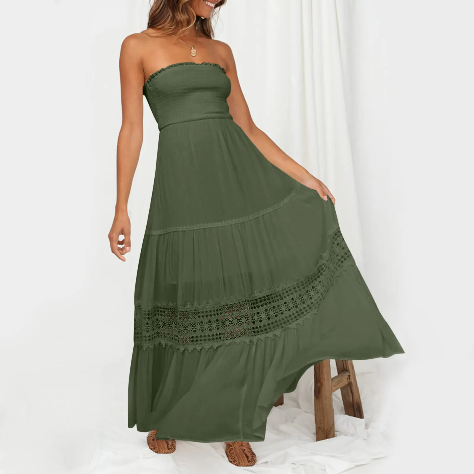 2024 Summer Womens Bohemian Strapless Off Shoulder Lace Trim Party Dress Fashion Hollow Out Casual Solid Color Beach Long Dress
2024 Summer Womens Bohemian Strapless Off Shoulder Lace Trim Party Dress Fashion Hollow Out Casual Solid Color Beach Long Dress
