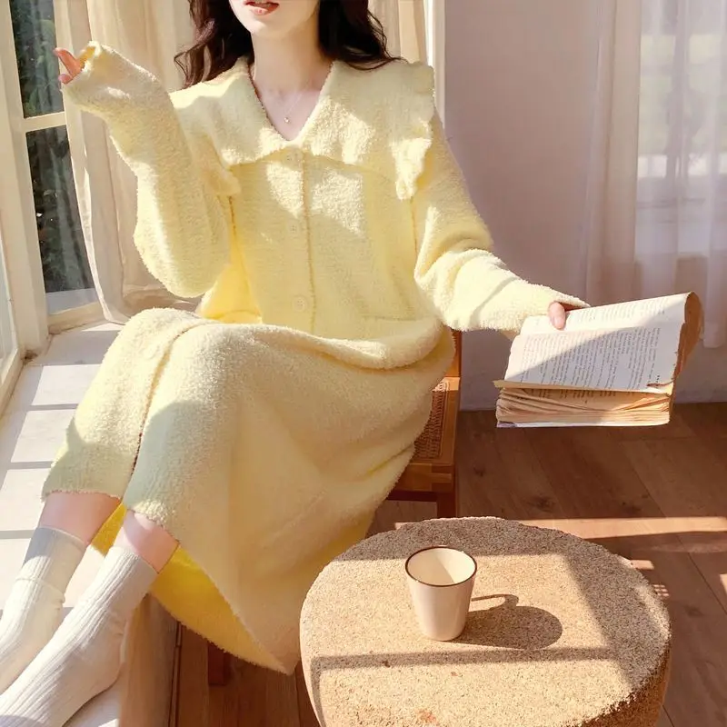 autumn winter Women's pajamas minimalist loose Sleepwear comfortable nightdress cardigan cute Pajama lapel long skirt homewear
autumn winter Women's pajamas minimalist loose Sleepwear comfortable nightdress cardigan cute Pajama lapel long skirt homewear