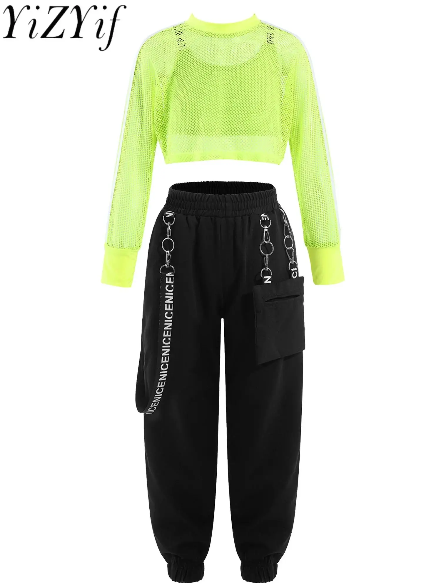 Hip-hop Jazz Dance Wear Kids Show Pant Suit K-pop Stage Outfits Sport Dance Girl Clothes Mesh Crop Top with Vest Chain Pants
Hip-hop Jazz Dance Wear Kids Show Pant Suit K-pop Stage Outfits Sport Dance Girl Clothes Mesh Crop Top with Vest Chain Pants