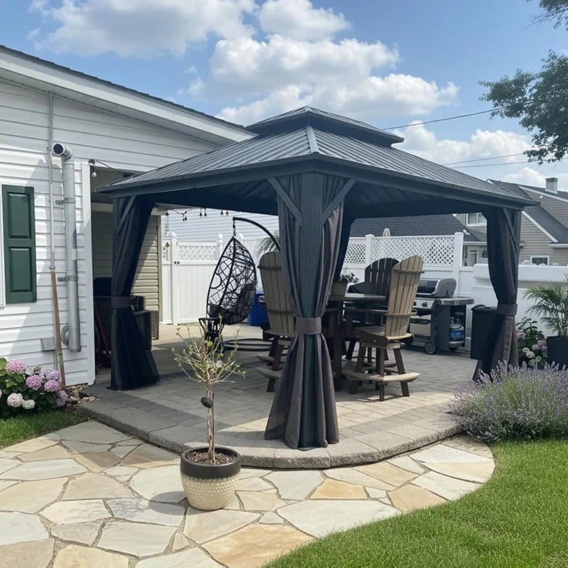 10' X 12' Gazebo Outdoor Aluminum Gazebo with Heavy Duty Galvanized Steel Double Roof for Patio Backyard Deck,Grey
10' X 12' Gazebo Outdoor Aluminum Gazebo with Heavy Duty Galvanized Steel Double Roof for Patio Backyard Deck,Grey