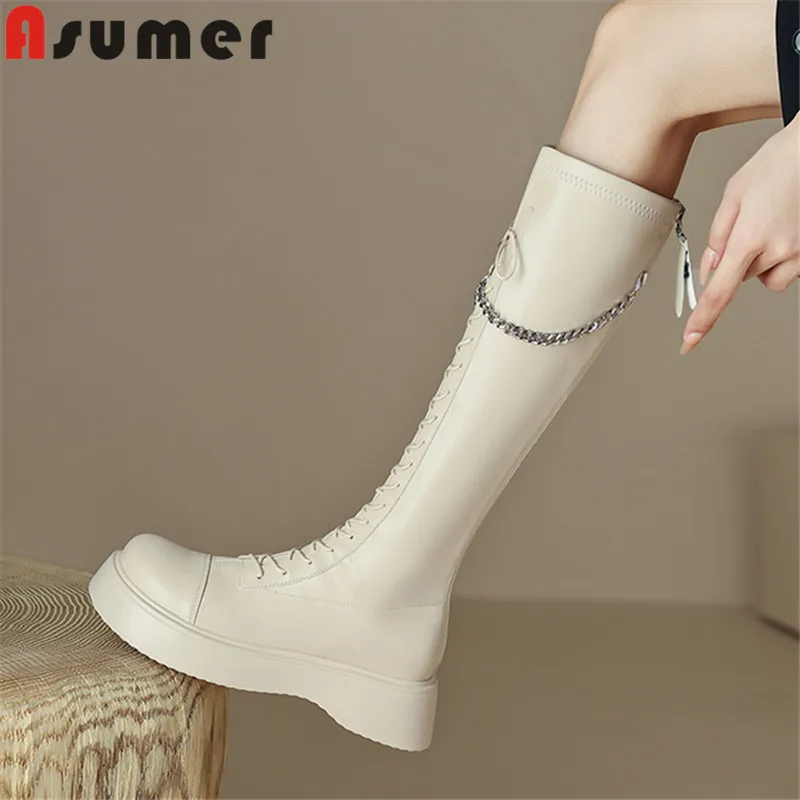 ASUMER 2024 New Top Quality Ladies Knee High Boots Winter Thick Med Heels Shoes Genuine Leather Zipper Women Boots
ASUMER 2024 New Top Quality Ladies Knee High Boots Winter Thick Med Heels Shoes Genuine Leather Zipper Women Boots