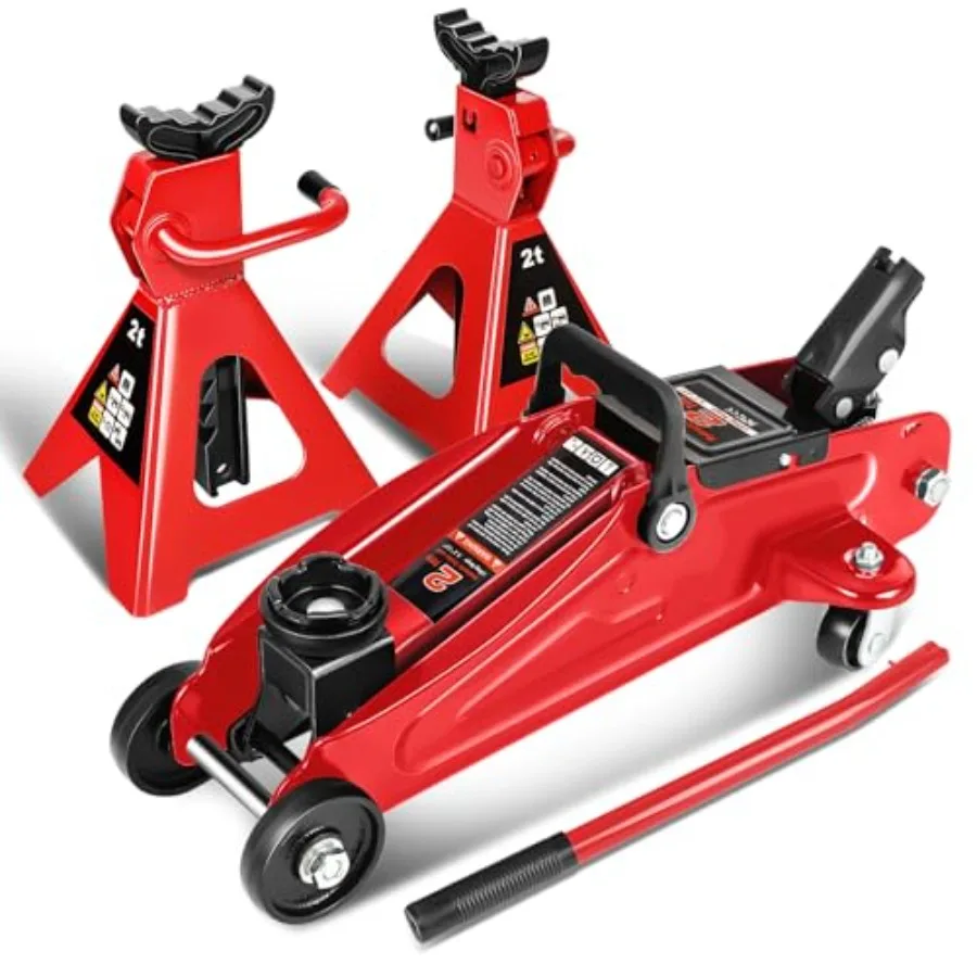 Home garage workshop vehicle maintenance: 2-ton red hydraulic trolley jack set with 3 jack stands for SUVs and pickup trucks
Home garage workshop vehicle maintenance: 2-ton red hydraulic trolley jack set with 3 jack stands for SUVs and pickup trucks