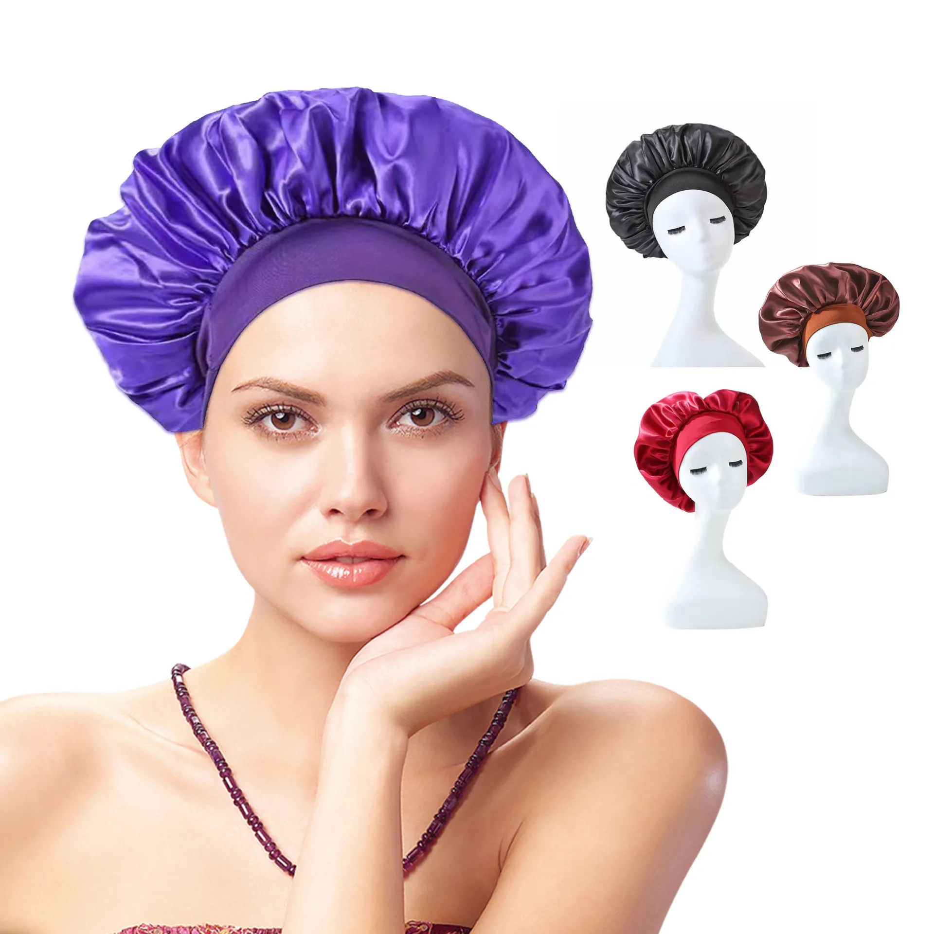 Women's Satin Solid Bonnets Wide-brimmed Night Sleeping Bathing Hat Unisex Head Wrap Elastic Band Cap Hair Care Bonnet
Women's Satin Solid Bonnets Wide-brimmed Night Sleeping Bathing Hat Unisex Head Wrap Elastic Band Cap Hair Care Bonnet