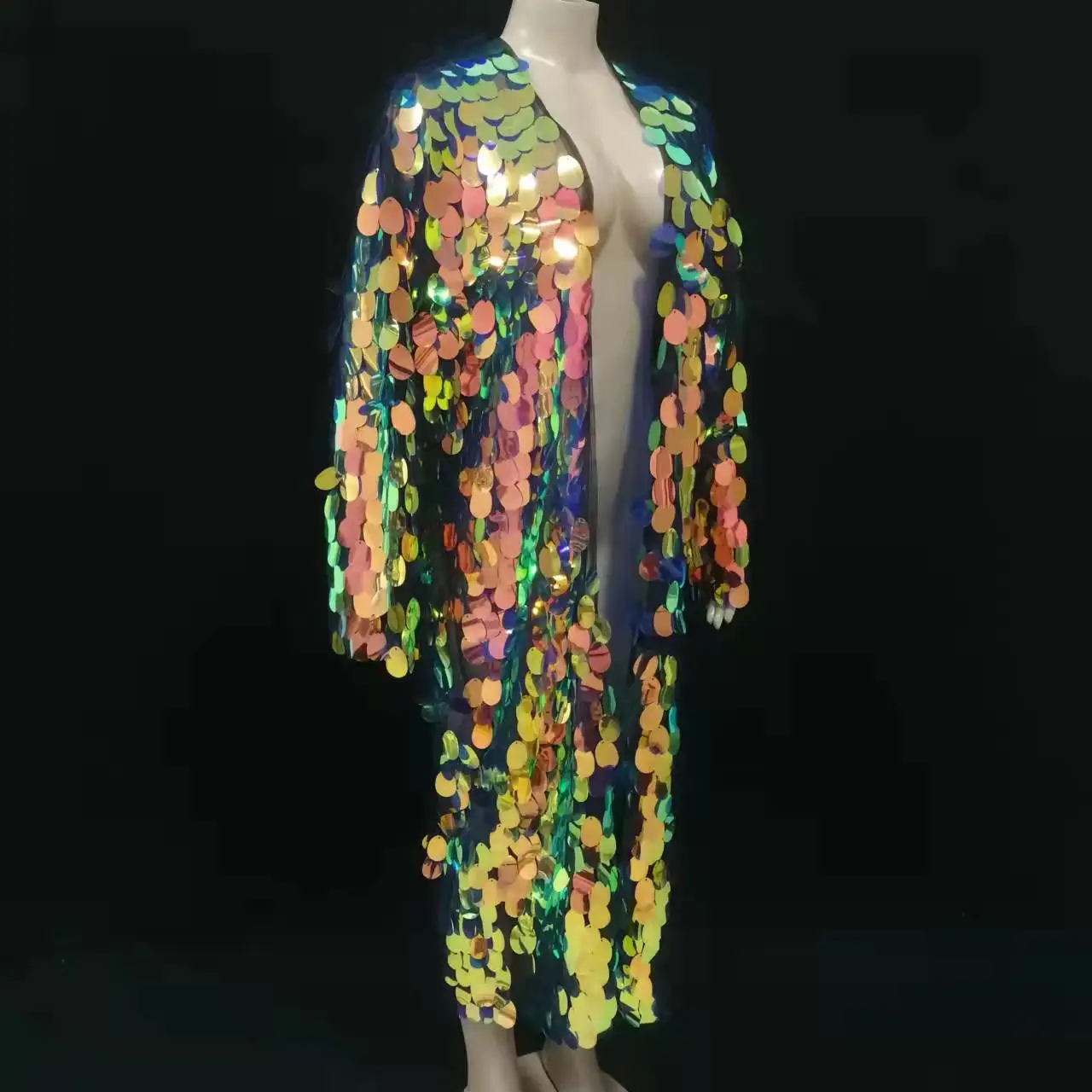 Women's Shiny Sequin Long Coat Punk Hip Hop Glitter Mirror Cloak Fashion Stage Performance Dance Party Club Bar Show Costume
Women's Shiny Sequin Long Coat Punk Hip Hop Glitter Mirror Cloak Fashion Stage Performance Dance Party Club Bar Show Costume