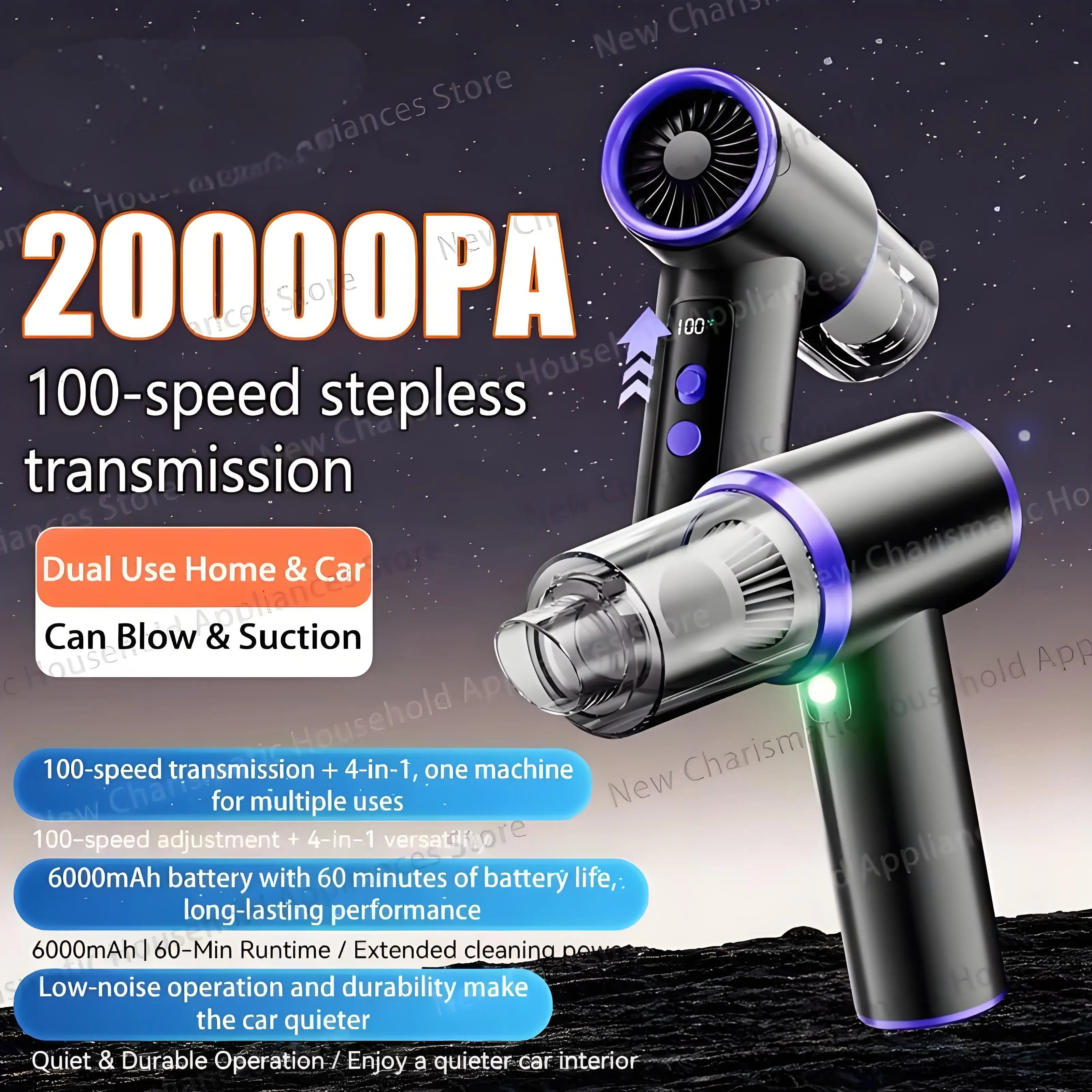 New 20Kpa Car Vacuum Cleaner 100 Gears Infinitely Variable Speed High Power Wireless Multifunctional Handheld Vacuum Cleaner
New 20Kpa Car Vacuum Cleaner 100 Gears Infinitely Variable Speed High Power Wireless Multifunctional Handheld Vacuum Cleaner