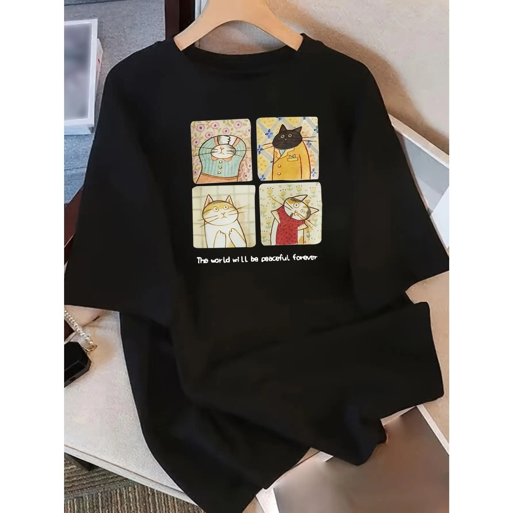 Women's Oversized T-Shirt - 100% Cotton Casual Loose Fit with Cute Cat Illustrations & "The World Will Be Beautiful Forever"
Women's Oversized T-Shirt - 100% Cotton Casual Loose Fit with Cute Cat Illustrations & "The World Will Be Beautiful Forever"