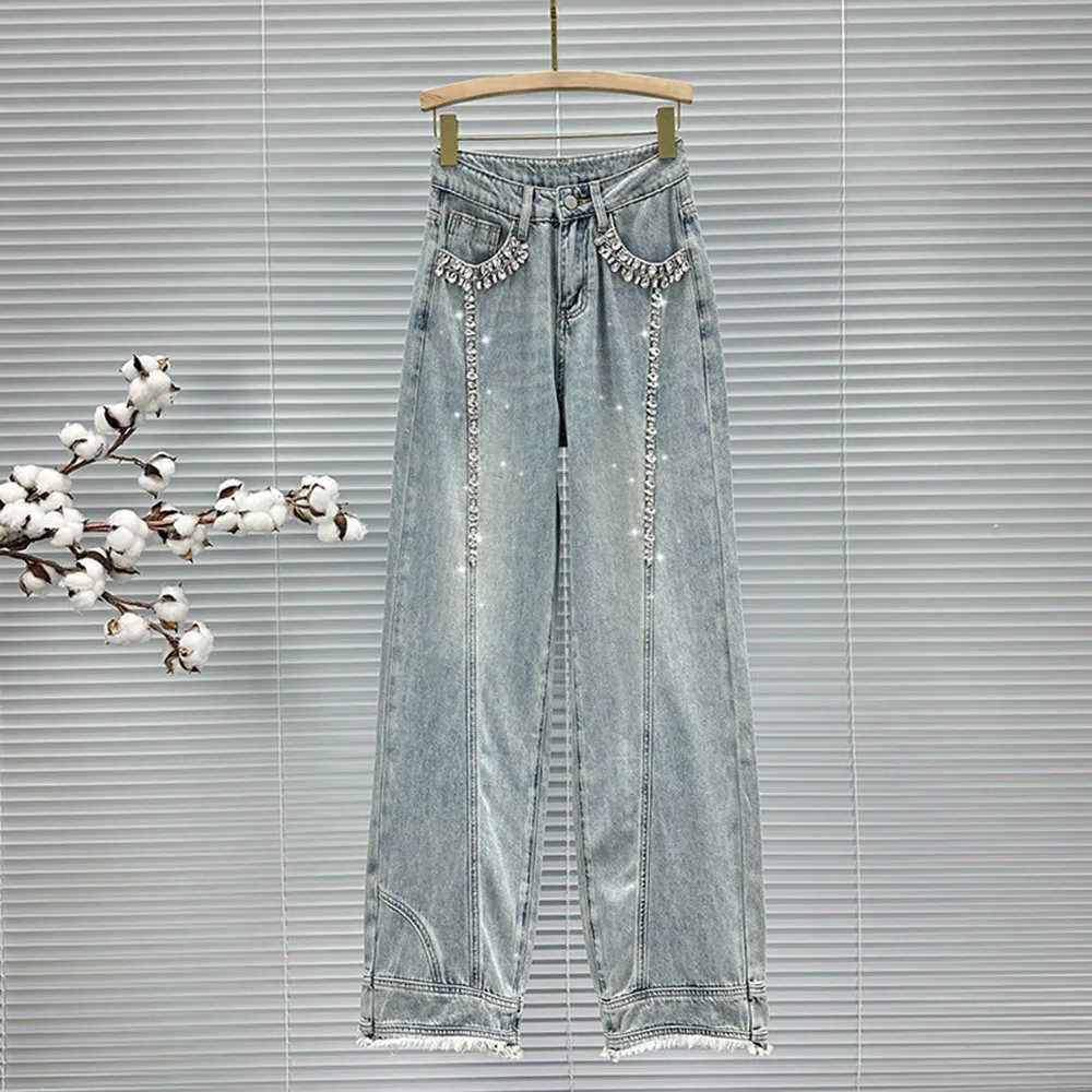 New Rhinestone Denim Pants Creative Design Women's Wide Leg Jeans High Waist Bling Denim Trousers High Waist Wide Leg Jean Pants
New Rhinestone Denim Pants Creative Design Women's Wide Leg Jeans High Waist Bling Denim Trousers High Waist Wide Leg Jean Pants
