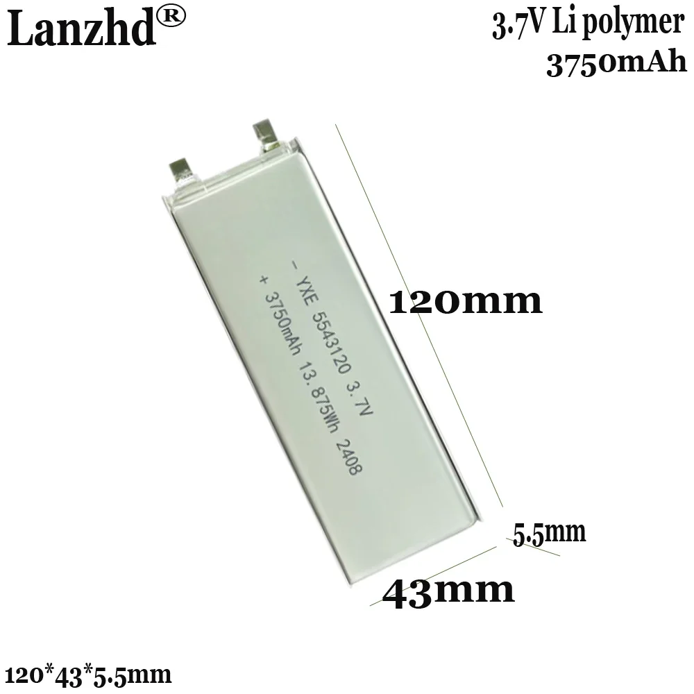 1-12pcs 3.7V soft-pack polymer lithium battery 3750mah For dedicated battery for mechanical keyboards batteries 5543120
1-12pcs 3.7V soft-pack polymer lithium battery 3750mah For dedicated battery for mechanical keyboards batteries 5543120