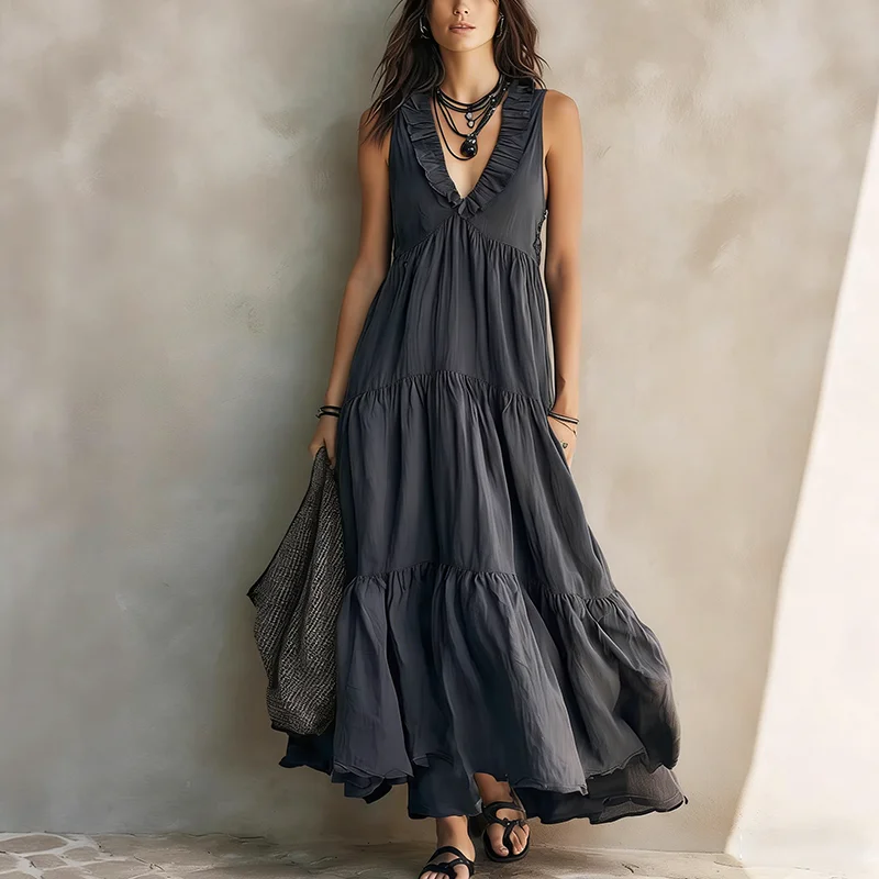 Women's Boho Maxi Dress V-Neck Sleeveless Ruffle Trim Tiered Chiffon Flowy Beach Vacation Sundress Sexy Elegant Loose Summer
Women's Boho Maxi Dress V-Neck Sleeveless Ruffle Trim Tiered Chiffon Flowy Beach Vacation Sundress Sexy Elegant Loose Summer