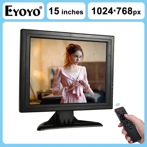 EYOYO 15-inch desktop LCD-monitor metalen behuizing computerscherm met afstandsbediening HDMI AV BNC VGA USB-poort muurbeugelmontage