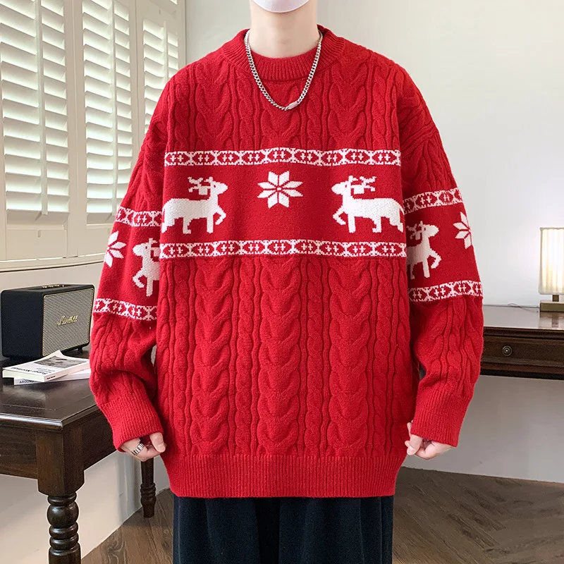 Men’s Christmas Reindeer Cable-Knit Sweater,Winter Pullover with Snowflake Pattern,Thickened Crew Neck Unisex Knitwear
Men’s Christmas Reindeer Cable-Knit Sweater,Winter Pullover with Snowflake Pattern,Thickened Crew Neck Unisex Knitwear