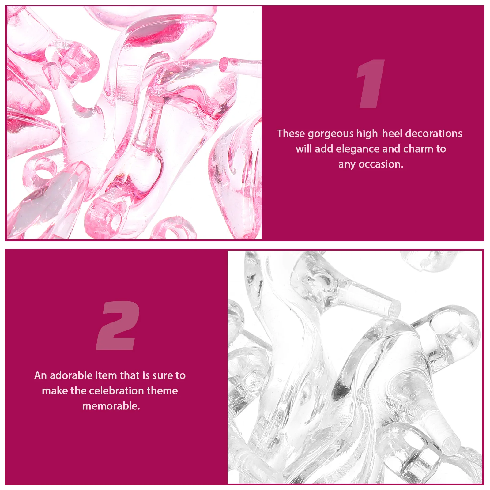 96pcs Acrylic High Heels Decoration DIY Charms Clear Pendant for Jewelry Making Wedding Party Shower Pink White
96pcs Acrylic High Heels Decoration DIY Charms Clear Pendant for Jewelry Making Wedding Party Shower Pink White