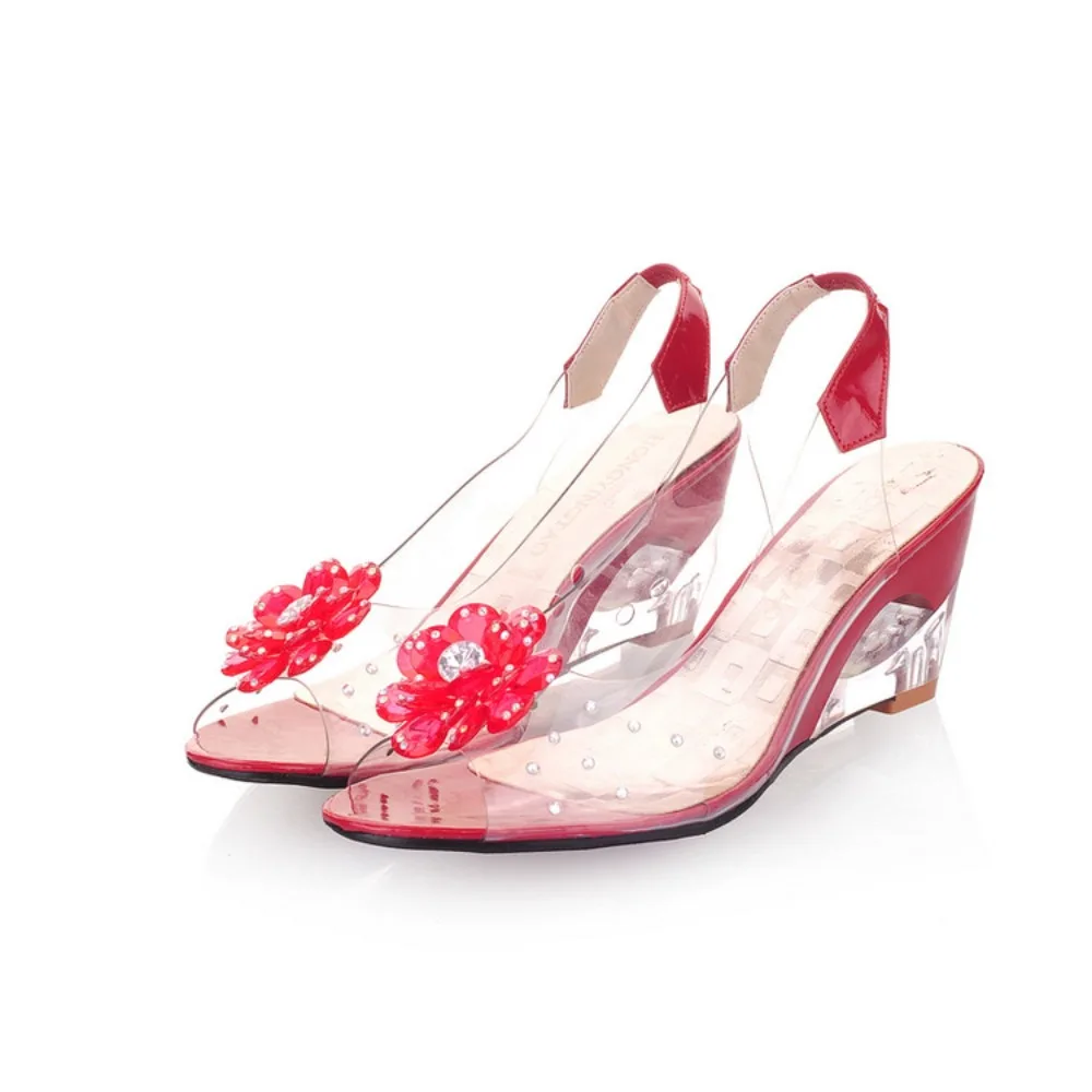 7CM Wedges Sandals Women Summer Sweet Flowers Transparent Open Toe Heels Sandals Fishmouth Red Sandals Plus Size 43
7CM Wedges Sandals Women Summer Sweet Flowers Transparent Open Toe Heels Sandals Fishmouth Red Sandals Plus Size 43