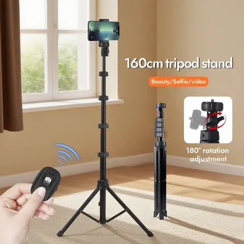 63 "Extendable metal tripod and selfie stick (with Bluetooth remote control), suitable for mobile phones and Android
