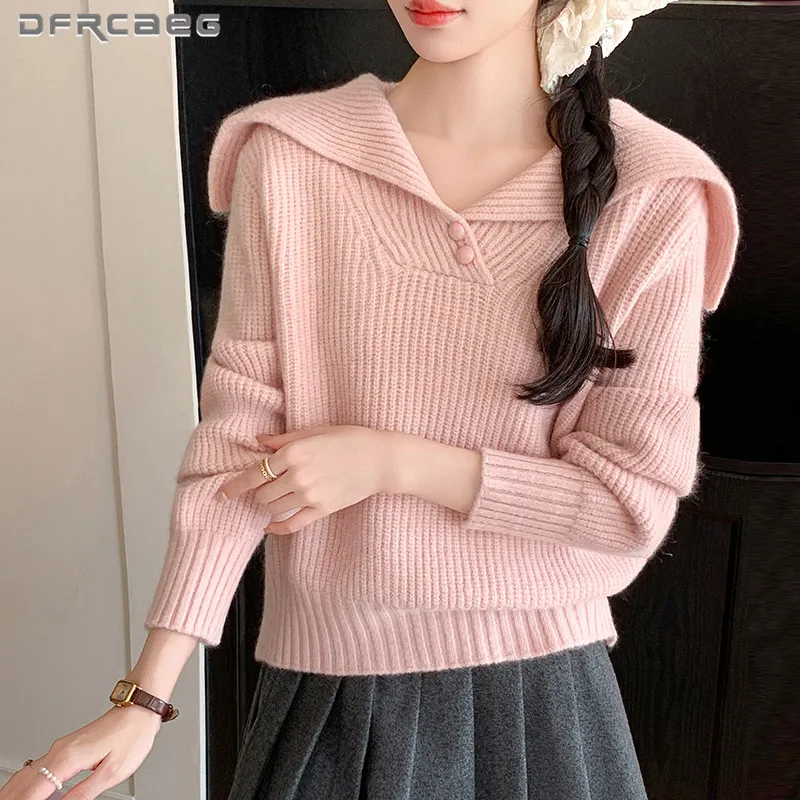 Korean Style Retro Navy Collar Warm Winter Sweater For Woman Long Sleeve Loose Thicken Knitted Pullover Ladies Top
Korean Style Retro Navy Collar Warm Winter Sweater For Woman Long Sleeve Loose Thicken Knitted Pullover Ladies Top