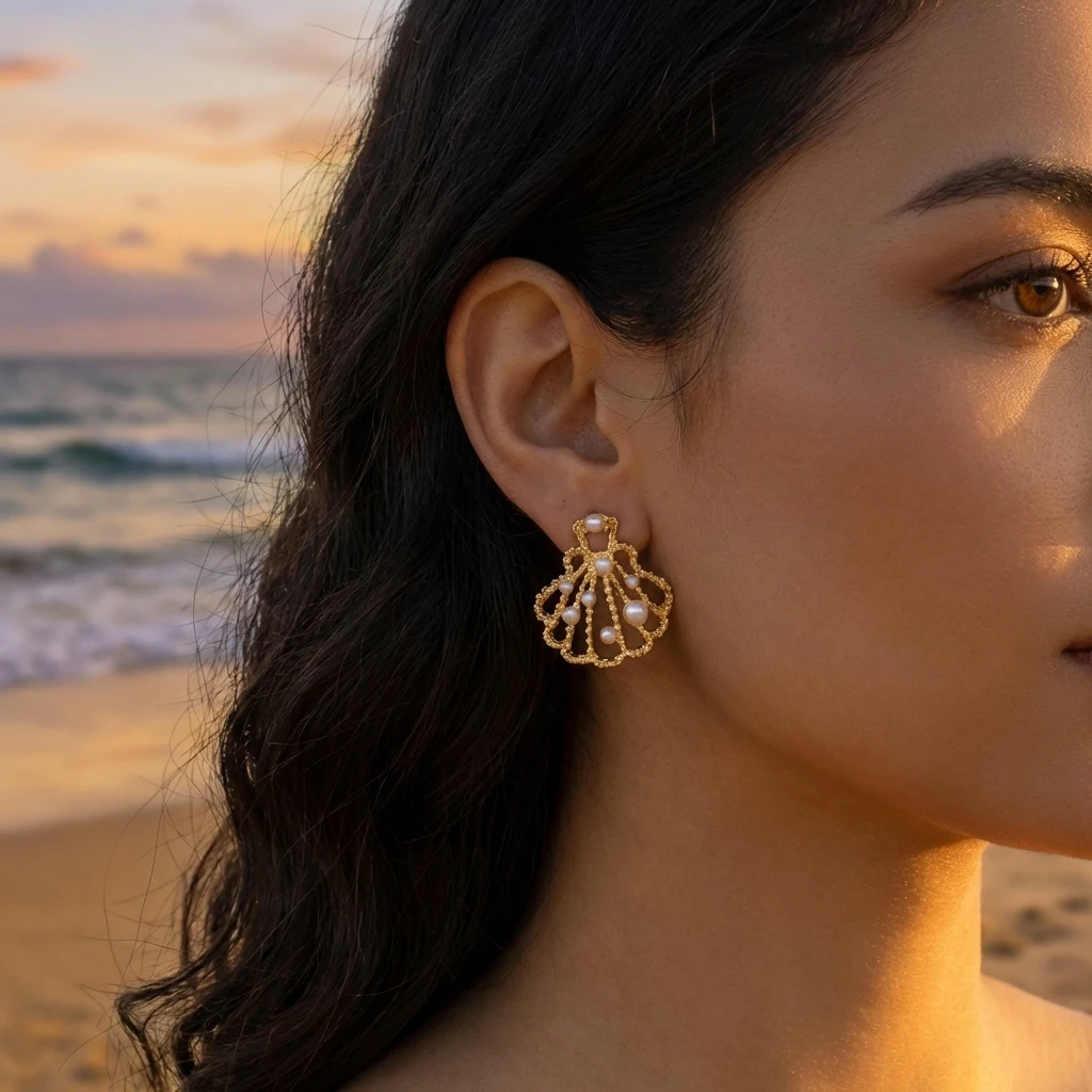 Mermaidcore Hollow Scallop Shell Imitation Pearl Earrings for Women Gold Color Tone Textured Beach Vacation Accessories Jewelry
Mermaidcore Hollow Scallop Shell Imitation Pearl Earrings for Women Gold Color Tone Textured Beach Vacation Accessories Jewelry