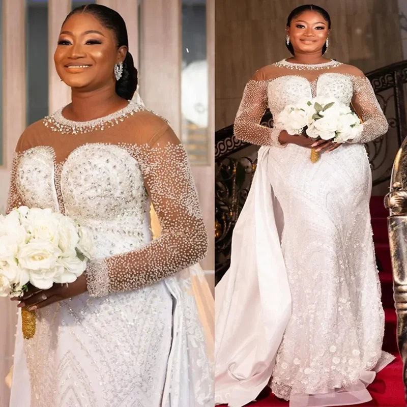 Customized 2025 Plus Size Lace Wedding Dress Mermaid Luxury Rhinestone Bead Detachable African Black Female Bride Party Dress
Customized 2025 Plus Size Lace Wedding Dress Mermaid Luxury Rhinestone Bead Detachable African Black Female Bride Party Dress