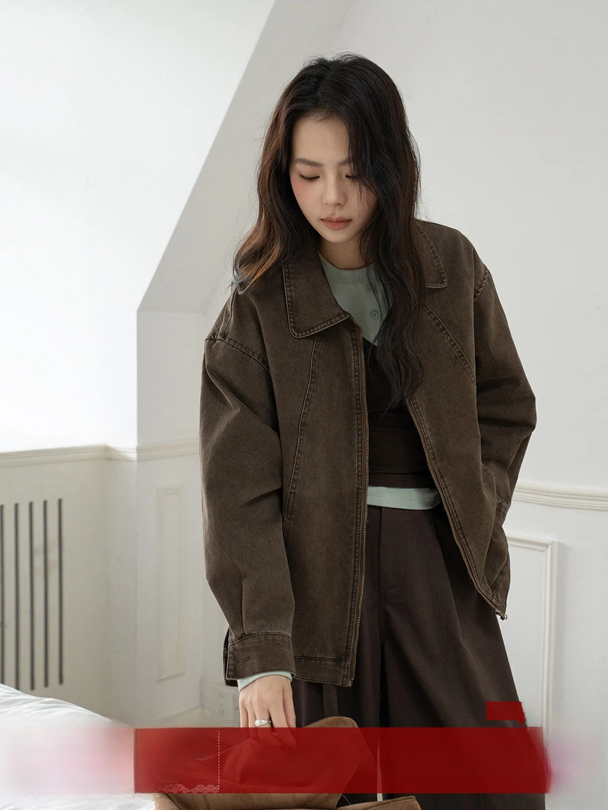 MoZa Vintage Brown Zipper Collar Denim Jaet Women's Loose Workwear Jaet Top Commute Sle Long Sve Pure Color Casual
MoZa Vintage Brown Zipper Collar Denim Jaet Women's Loose Workwear Jaet Top Commute Sle Long Sve Pure Color Casual