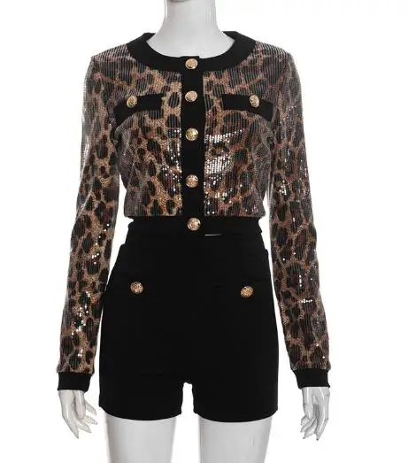 2026Autumn Round Neck Cardigan Leopard Print Sequins Fake Pocket Exposed Navel Hip Hugging Three Part Pants Set Women's Clothing
2026Autumn Round Neck Cardigan Leopard Print Sequins Fake Pocket Exposed Navel Hip Hugging Three Part Pants Set Women's Clothing