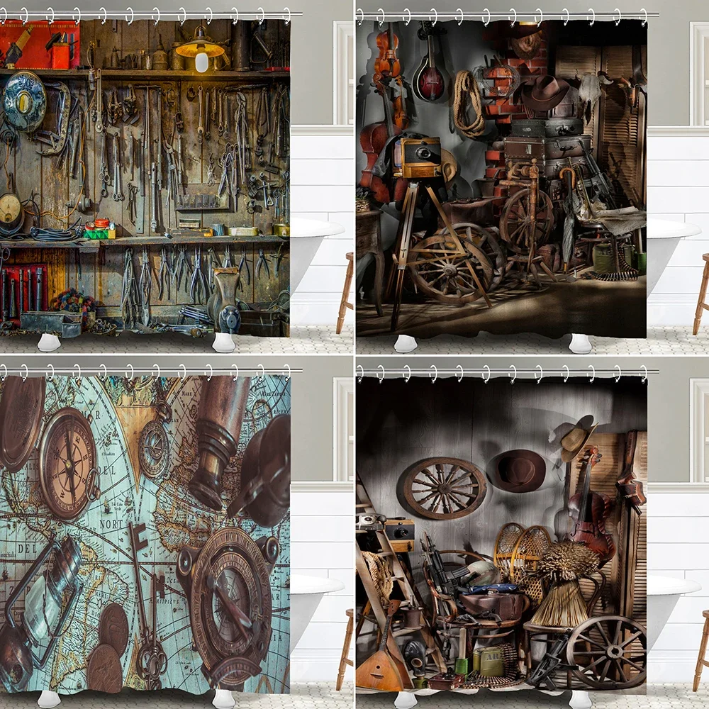 Ностальгическая и ретро занавеска для душа в индустриальном стиле, занавеска для ванной комнаты в деревенском стиле, полиэфирная ткань, занавеска для домашнего декора 
Ностальгическая и ретро занавеска для душа в индустриальном стиле, занавеска для ванной комнаты в деревенском стиле, полиэфирная ткань, занавеска для домашнего декора