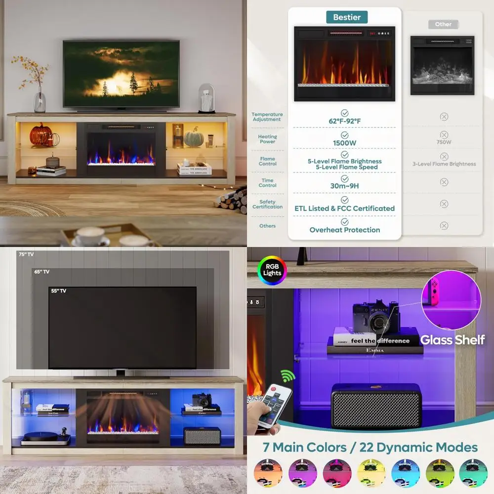 70 Electric Fireplace TV Stand, LED Entertainment Center with 23 Media Console for TVs up to 80
70 Electric Fireplace TV Stand, LED Entertainment Center with 23 Media Console for TVs up to 80