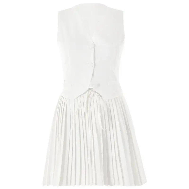 2025 new style set is sexy and fashionable, features a V-neck sleeveless waistcoat and a two-piece pleated skirt in solid color
2025 new style set is sexy and fashionable, features a V-neck sleeveless waistcoat and a two-piece pleated skirt in solid color