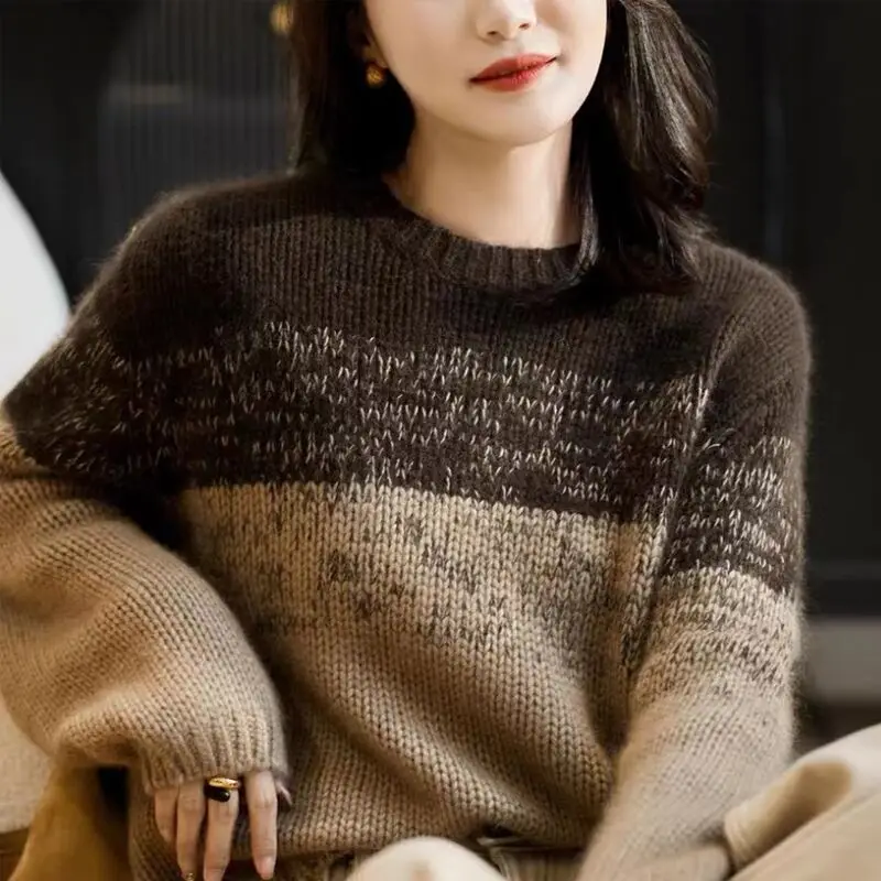 Korean Fashion Autumn New Sweaters Women O-Neck Screw Thread Gradient Color Temperament Long Sleeve Loose Pullovers Knitted Tops
Korean Fashion Autumn New Sweaters Women O-Neck Screw Thread Gradient Color Temperament Long Sleeve Loose Pullovers Knitted Tops