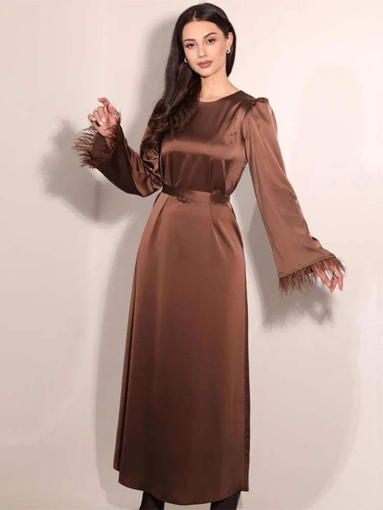 Eid women Party Dress for woman Satin Feather Jalabiya Abaya Ramadan Long Dresses Abayas Woman Robe Lace-up Vestidos Largo 2024
Eid women Party Dress for woman Satin Feather Jalabiya Abaya Ramadan Long Dresses Abayas Woman Robe Lace-up Vestidos Largo 2024